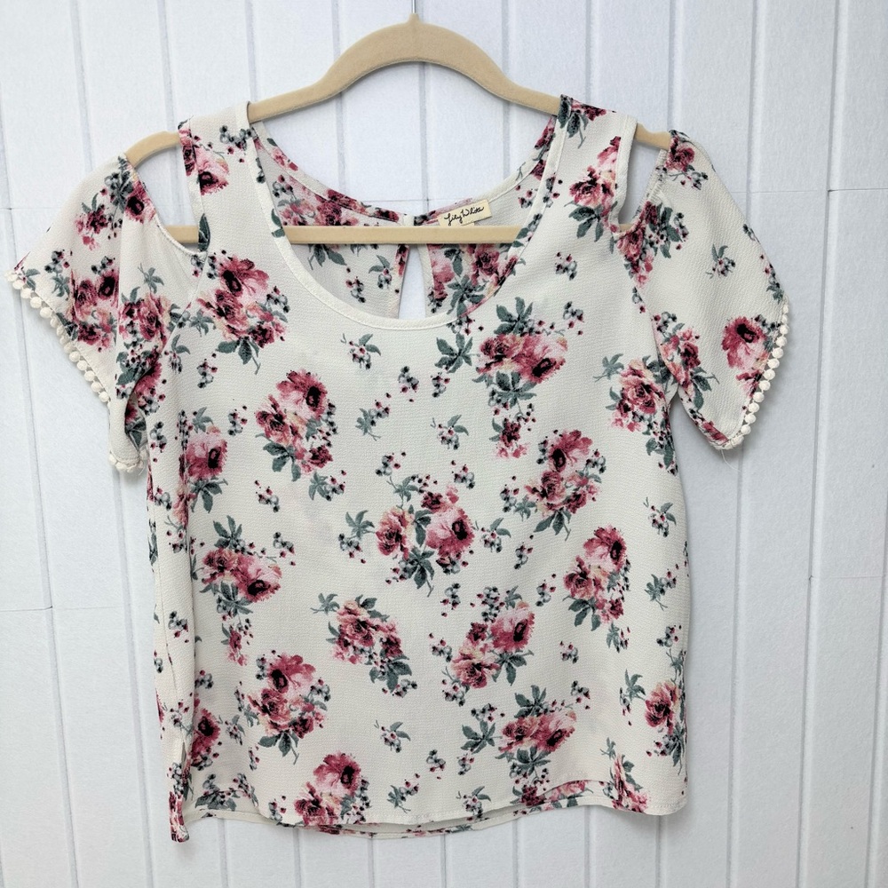 Lily White‎ Pink and White Cut Out floral top / Blouse Size S